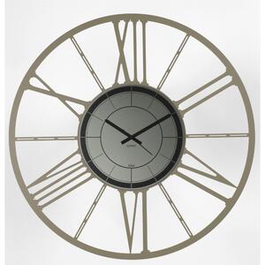Metal Wall Clock RUOTA 80 with Black Smoked Glass Mirror Dial, 80 cm, Black Hands, Roman Numerals in Pastel Dove Grey Colour