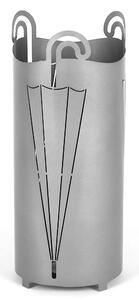 Modern Metal Laser-Cut Umbrella Stand OMBRELLO, Size 20x20xh 49 cm with Raised Feet and Water Collection Tray, Metallic Grey Colour