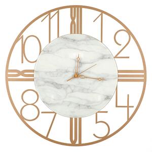 ASTRO Metal Wall Clock in Carrara Marble with Glass Dial, Size 52xh52 cm, Gold Metallic Colour with Gold Hands