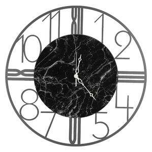Metal Wall Clock RUOTA in Carrara Marble with Black Dial Size 52xh 52cm Silver Hands Grey Colour