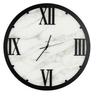 LUXUR Marbled Glass Structure with Marble Application and Marbled Glass Dial, Dimensions 45xh 45 cm, Gold Hands, Black Colour