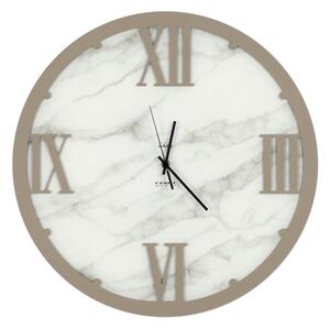 LUXUR Marbled Glass Structure with Marble Application and Marbled Glass Dial, Dimensions 45xh 45 cm, Gold Hands, Dove Grey Colour