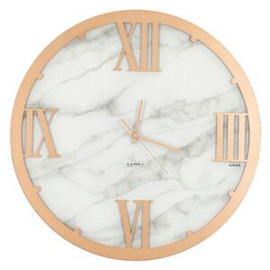 LUXUR Marbled Glass Structure with Marble Application and Marbled Glass Dial, Dimensions 45xh 45 cm, Gold Metallic Colour Hands
