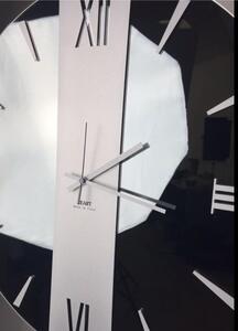 Black Smoked Glass VEGA BIG Wall Clock, 60 cm Diameter, Metal Hands, Raised Silver Numbers