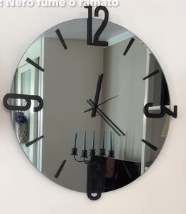 Wall Clock with Structure, Black Smoked Mirror ALFA SMALL Diameter 45 cm, Metal Hands, Raised Silver Numbers