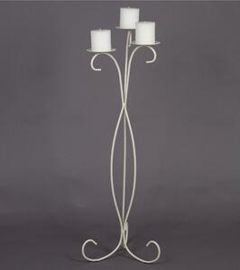 Wrought Iron Floor Candelabra with 3 Arms, Dimensions 33x33x H 101 cm, Pastel Ivory Candle Holder with Wrought Iron Base and Structure