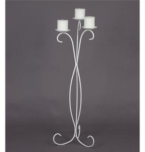 Wrought Iron Floor Candelabra with 3 Arms, Dimensions 33x33x H 101 cm, Pastel White Wrought Iron Candle Holder with Base and Structure