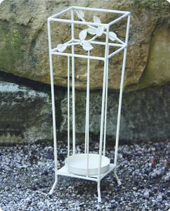 Square Umbrella Stand with Leaves in Solid Beaten Iron Dimensions 22x22xh 64 cm Country Shabby Provencal Style White Colour