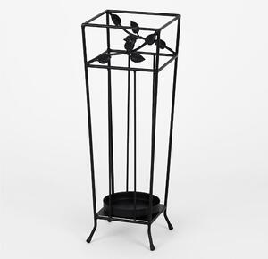 Square Umbrella Stand with Leaves in Solid Hammered Iron Dimensions 22x22xh 64 cm Country Shabby Provencal Style Pastel Black Colour