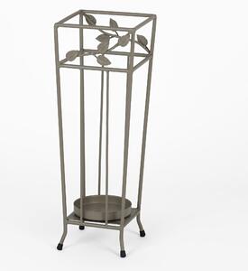Square Umbrella Stand with Leaves in Solid Beaten Iron, Dimensions 22x22xh 64 cm, Country Shabby Provencal Style, Pastel Dove Grey