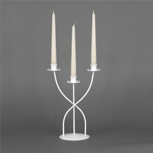 Wrought Iron Candelabra, Table or Floor, 3 Flames, Size 24x15x H 34 cm, Classic Modern Style, Pastel White
