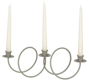 Wrought Iron Candlestick, Table or Floor 3 Flames, Size 24x15x H 34 cm, Classic Modern Style, Pastel Dove Grey