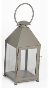 Classic Wrought Iron Lantern in Minimalist Style - Size 25x25xH 48 cm - Suitable for Outdoor and Indoor Environments, Handcrafted in Pastel Dove Grey Colour