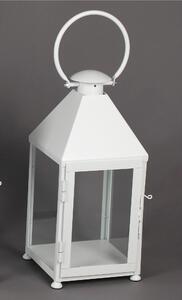 Classic Wrought Iron Lantern in Minimalist Style, Size 25x25xH 48 cm - Suitable for Outdoor and Indoor Use, Handcrafted in Pastel White Colour