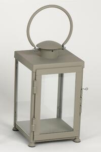 Wrought Iron Minimalist Small Flat Lantern Dimensions 25x25xh 42 cm - Suitable for Indoor and Outdoor Environments, Handcrafted in Pastel Dove Grey Colour