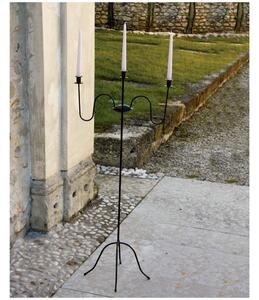 Floor-standing iron candelabra with 3 flames, Cardinal model, dimensions 54x38x H 118 cm, stylised wrought iron candle holder in matte pastel black