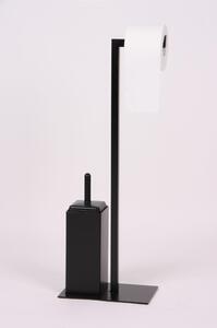 Wrought Iron Toilet Roll Holder and Brush Stand with Hedgehog Design, Ceramic Brush Holder, Matte Black, Dimensions 27.5x15.5xH 72 cm
