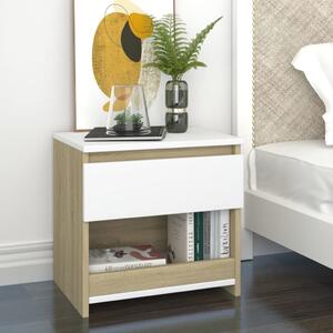 Bedside Cabinet White and Sonoma Oak 40x30x39 cm Engineered Wood