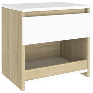 Bedside Cabinet White and Sonoma Oak 40x30x39 cm Engineered Wood