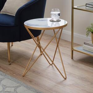 Zoey White Marble Effect Side Table White