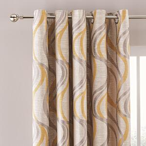 Mirage Ochre Jacquard Eyelet Curtains Yellow and Brown
