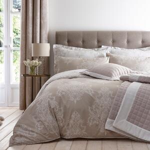 Versailles Natural Reversible Duvet Cover and Pillowcase Set Brown and White