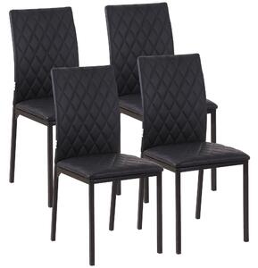 HOMCOM Modern Dining Chairs Upholstered Faux Leather Accent Chairs with Metal Legs for Kitchen, Set of 4, Black