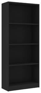 4-Tier Book Cabinet Black 60x24x142 cm Engineered Wood