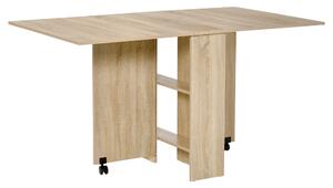 HOMCOM Folding Dining Kitchen Table, Mobile Drop Leaf, Small Spaces Design, 2 Wheels, 2 Storage Shelves, Oak