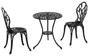 Outsunny 3 Piece Patio Bistro Set, Outdoor Aluminium Garden Table and Chairs with Umbrella Hole for Balcony, Black