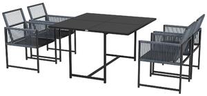 Outsunny 5 Pieces Garden Dining Set, Outdoor Patio Dining Set, 4 Seater Outdoor Table and Chairs with Foldable Backrest, Tempered Glass Top, Handwoven Rope for Poolside, Space-Saving, Dark Grey
