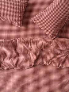 Fig & Blush Pink Gingham Washed Cotton Percale Duvet Cover | Single | Piglet in Bed