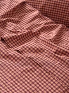 Fig & Blush Pink Gingham Washed Cotton Percale Flat Sheet | Single | Piglet in Bed