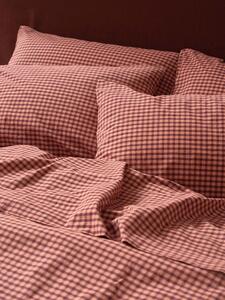 Fig & Blush Pink Gingham Washed Cotton Percale Pillowcases (Pair) | Standard | Piglet in Bed
