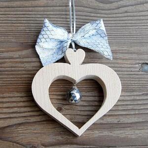 Wooden Alpine Heart with Crystal - silver