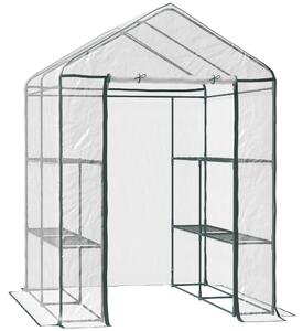 Outsunny 143 x 143 x 195 cm Walk-In Greenhouse 3 Tiers Portable Grow House w/ 8 Shelves, Metal Frame, PVC Film, Transparent