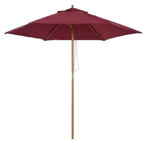 Outsunny Wooden Garden Parasol, 2.5m Outdoor Umbrella Sun Shade with Pulley System, Wine Red Aosom UK