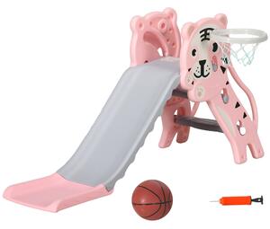 AIYAPLAY 2 in 1 Baby Slide for Indoor Use with Basketball Hoop, Basketball, for Ages 18-36 Months - Pink Aosom UK