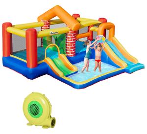 Outsunny 4 in 1 Kids Bounce Castle Extra Large Double Slides & Trampoline Design Inflatable House Pool Climbing Wall for Kids Age 3-8, 3.8x3.7x2.3m