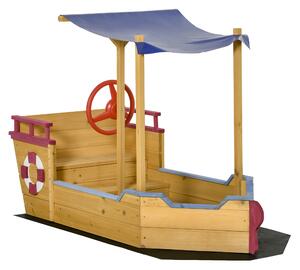Outsunny Kids Wooden Sandbox Play Station, Covered Children Sand boat Outdoor, for Backyard, w/ Canopy Shade, Aged 3-8 Years Old, Orange Aosom UK