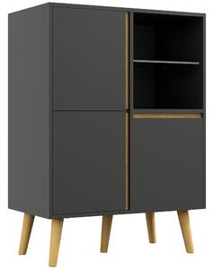 HOMCOM Storage Cabinet Sideboard with Tempered Glass Adjustable Shelves and Solid Wood Legs