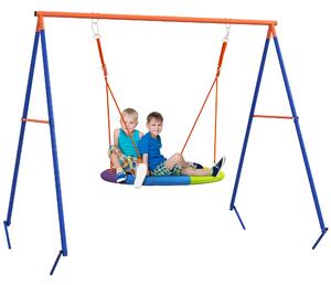Outsunny Metal Kids Swing Set Nest Swing Seat with A-Frame Structure for Outdoor Use Multicoloured