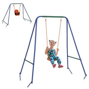 Outsunny Nursery Swing Set: 2-in-1 Metal Frame with Cosy Seat & Safety Belt, Vibrant Orange Hue