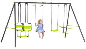 Outsunny Metal Garden Swing Set with Double Swings Glider Swing Seats Green