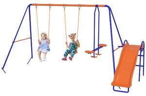 Outsunny 4 in 1 Metal Garden Swing Set with Double Swings Glider Slide Ladder Orange