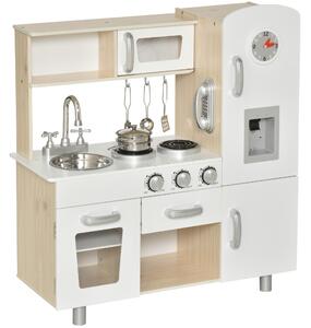 HOMCOM Kids Kitchen Playset Luxury Kitchen Accessories Set Pretend Cooking Set with Telephone Ice Machine, White Aosom UK