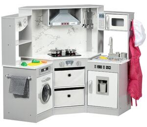 AIYAPLAY Toy Kitchen with Running Water, Lights Sounds, Apron and Chef Hat, Water Dispenser, for 3-6 Years Old - Grey Aosom UK