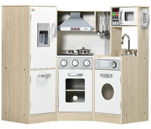 HOMCOM Interactive Wooden Play Kitchen for Children, Pretend Play Set with Sounds, Lights, Phone, Microwave, Fridge, Ice Maker Aosom UK
