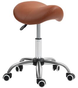 HOMCOM Saddle Stool, Height Adjustable Salon Chair for Massage Spa, Faux Leather, Brown Aosom UK