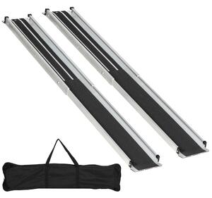 HOMCOM 2PCS Telescopic Wheelchair Ramp, Folding Aluminium Door Threshold Ramps with Non-slip Surface, Carrying Bag, 183L x 19.5Wcm Aosom UK